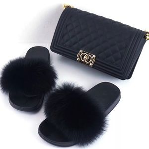 Fur slides with Matching Jelly Purse PVC